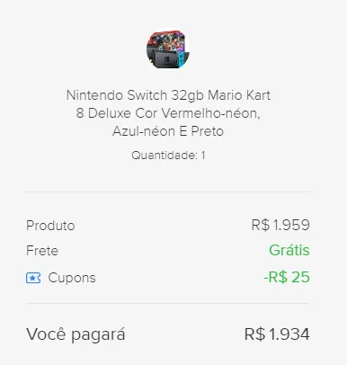 Nintendo Switch 32GB Mario Kart 8 Deluxe cor vermelho-néon, azul