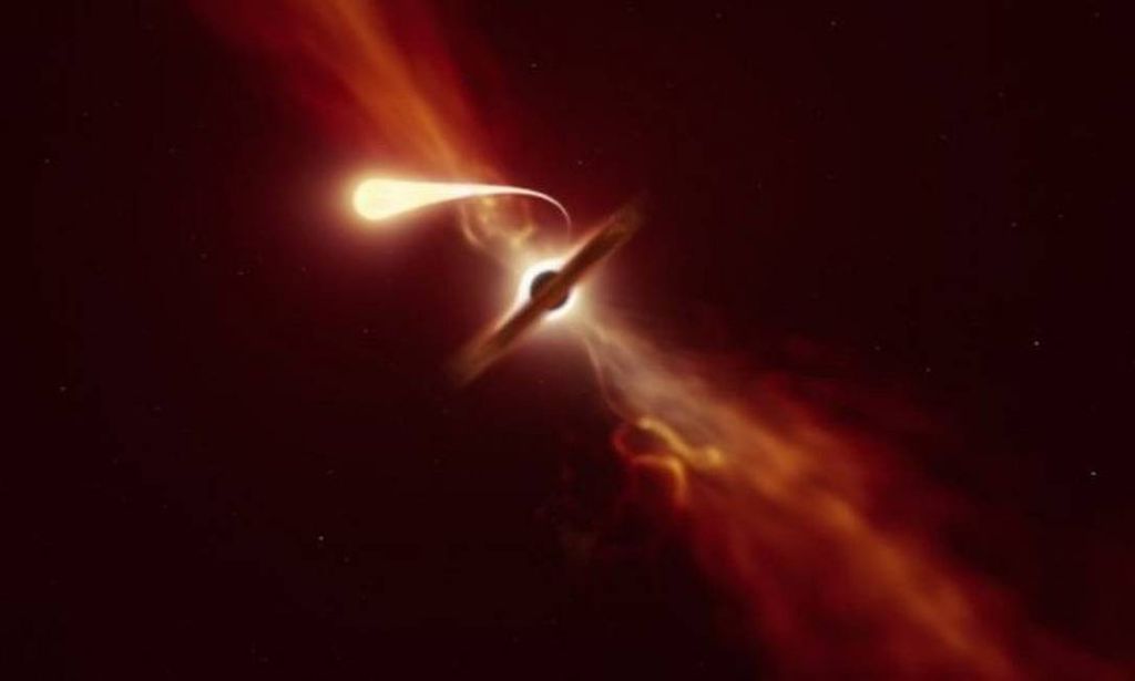 Representação de buraco negro "engolindo" estrela (Imagem: Reprodução/ (Imagem: Reprodução/ESO/M. KORNMESSER)
