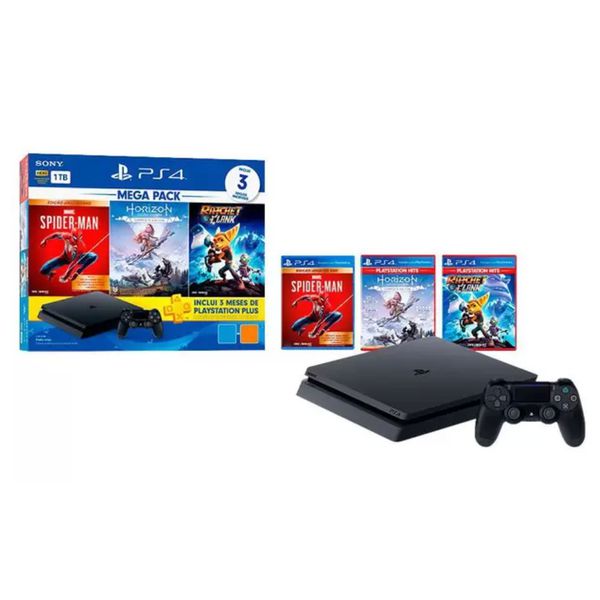 PlayStation 4 Mega Pack V15 1TB 1 Controle Preto - Sony com 3 Jogos PS Plus 3 Meses [CUPOM]