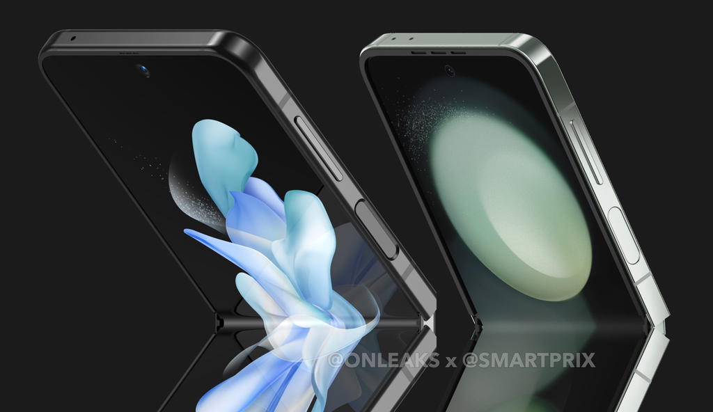 Assim como o Galaxy S24, o Z Flip 6 (à direita) também apostaria em laterais mais retas, proporcionando um visual mais premium e melhorando o conforto (Imagem: OnLeaks/Smartprix)