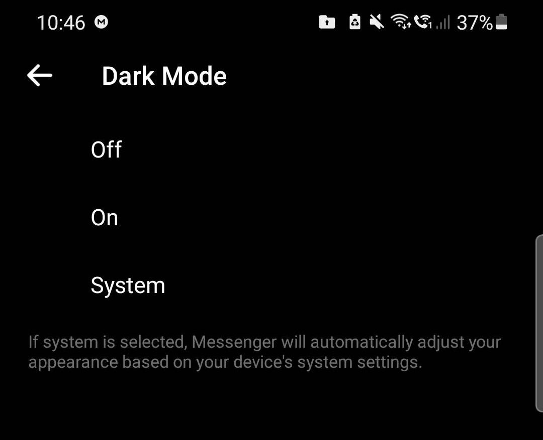 Ao selecionar "System", o Messenger vai adotar o padrão usado pelo sistema operacional do usuário (Imagem: Reprodução/Android Headlines)