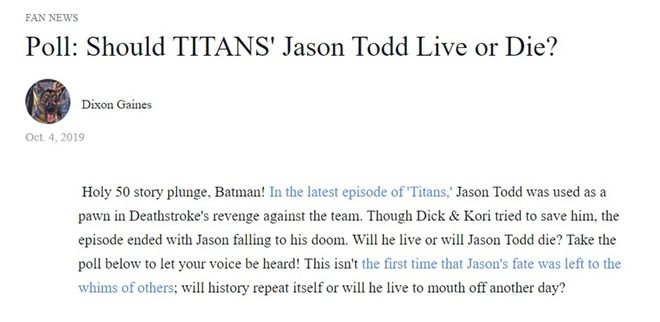 Fãs votam para decidir se o Robin vive ou não na série Titans
