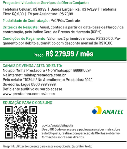 Regras para divulgação de planos de Telecom
