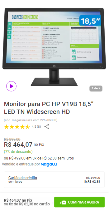 Monitor para PC HP V19B 18,5” LED TN Widescreen HD - VGA - Canaltech ...