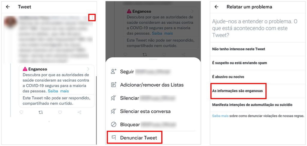 Veja como denunciar um post com fake news no Twitter (Captura de tela: André Magalhães)