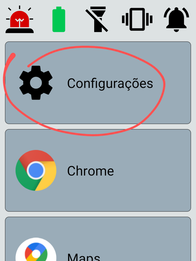 Configurações do app está na segunda tela, deslizando à direita (Imagem: Felipe Junqueira/Captura de tela)