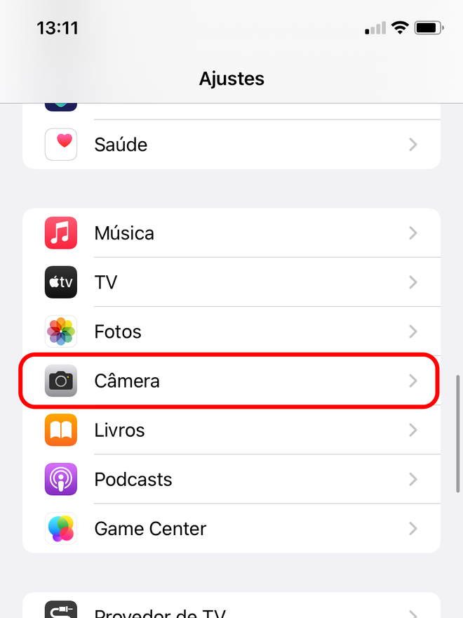 Abra os ajustes de câmera do iPhone - Captura de tela: Thiago Furquim (Canaltech)
