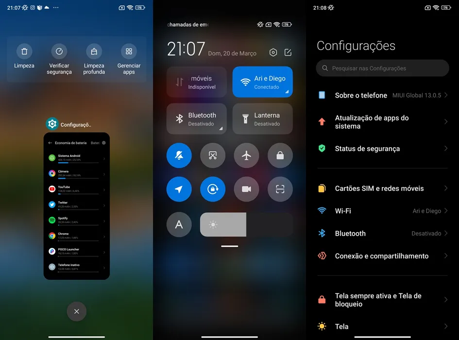 Interface MIUI 13 baseada no Android 11 (Imagem: Captura de tela/Diego Sousa)