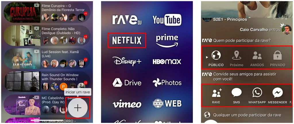 Rave é aplicativo para celular que permite assistir Netflix com amigos (Captura de tela: Caio Carvalho)