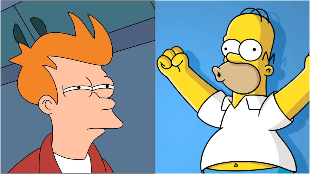 Eu tenho quase certeza que se fosse na porrada, o Fry ganhava do Homer (Imagem: Reprodução/20th Century Fox)