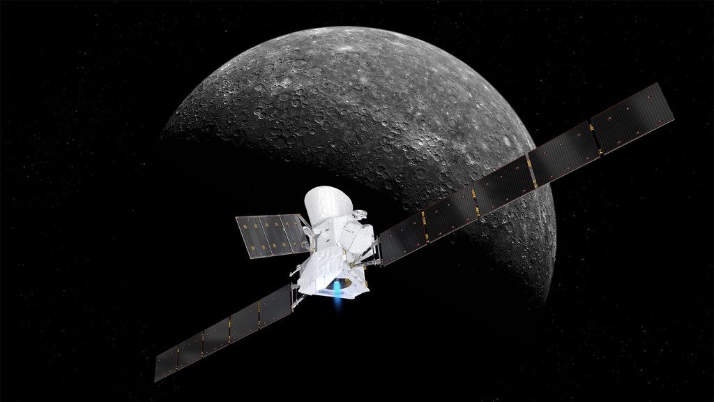 Arte mostra a BepiColombo chegando a Mercúrio (Imagem: ESA)