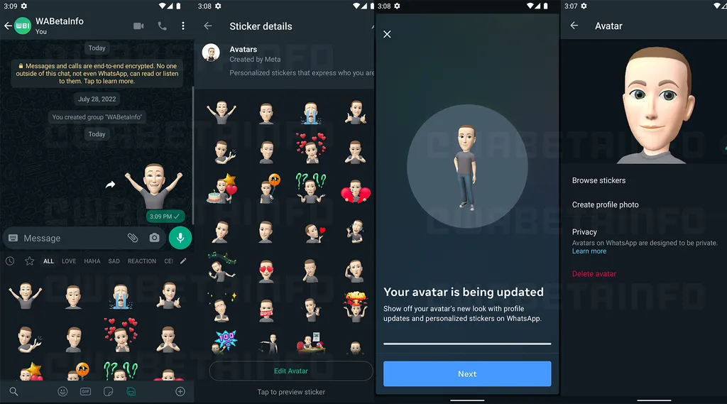 Os avatares do Instagram poderão ser usados como figurinhas e foto de perfil no WhatsApp (Imagem: Reprodução/WABetaInfo)