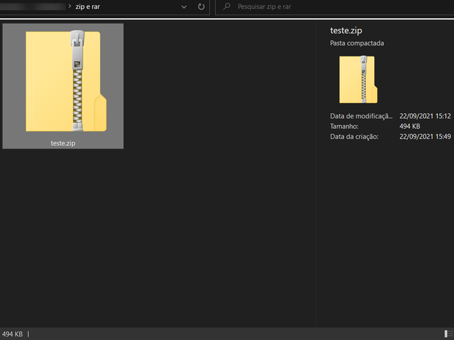 Exemplo de pasta compactada no Windows (Imagem: André Magalhães/Captura de tela)