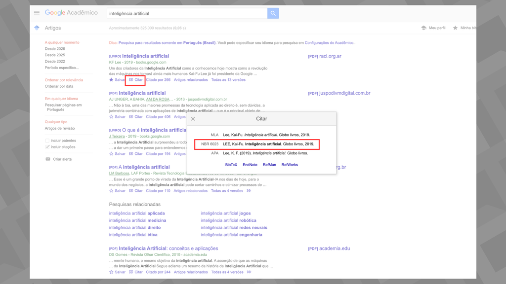 Como gerar citação automática em ABNT no Google Acadêmico (Imagem: Captura de tela/Canaltech)