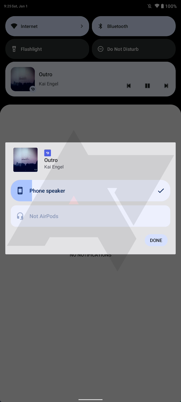 O gerenciador de saídas de som está de cara nova nas prévias do Android 13 (Imagem: Reprodução/Android Police)