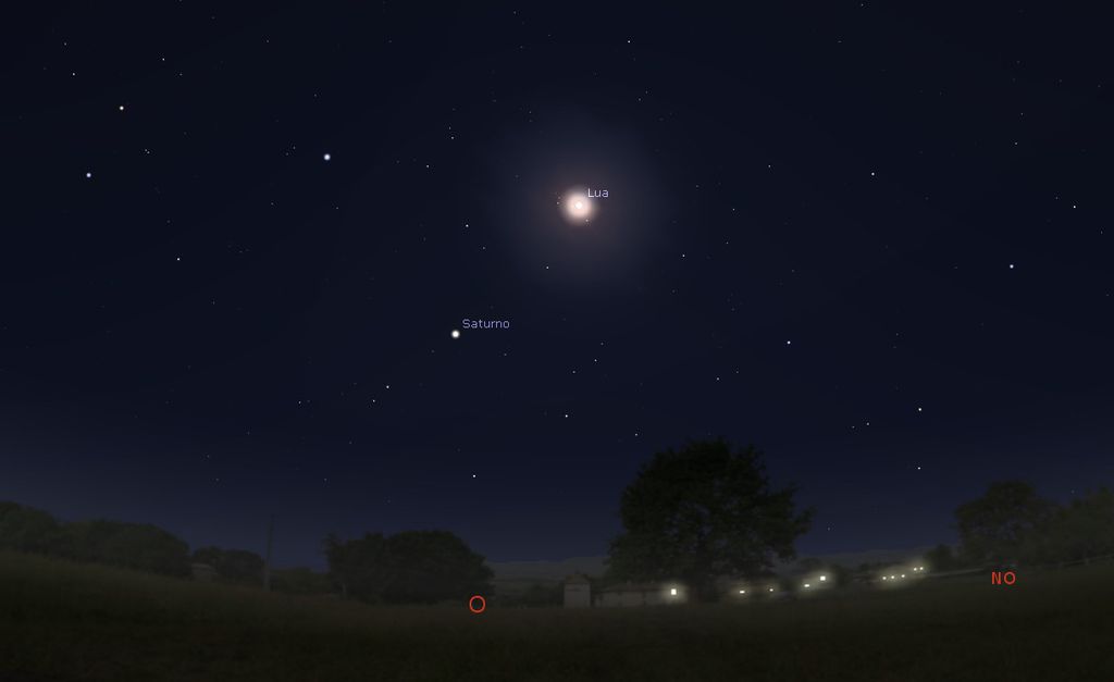 Lua e Saturno estarão a uma distância relativamente curta durante a noite de 27 de setembro (Imagem: Captura de tela/Stellarium)