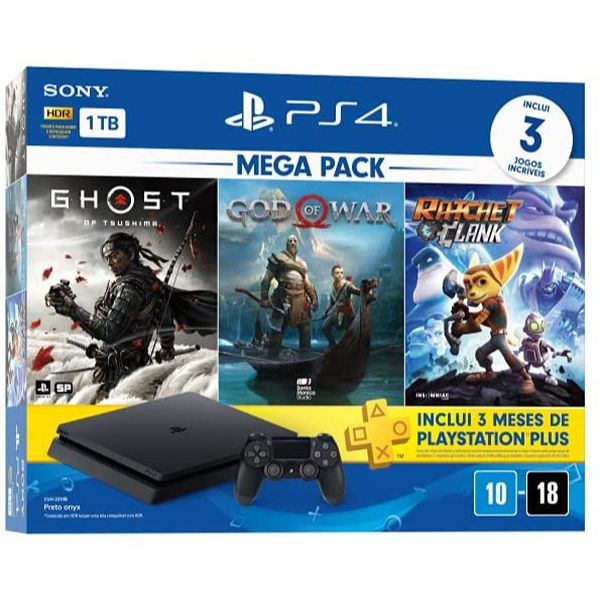 Console PlayStation 4 Mega Pack 18 - Ghost of Tsushima, God of War e Ratchet & Clank