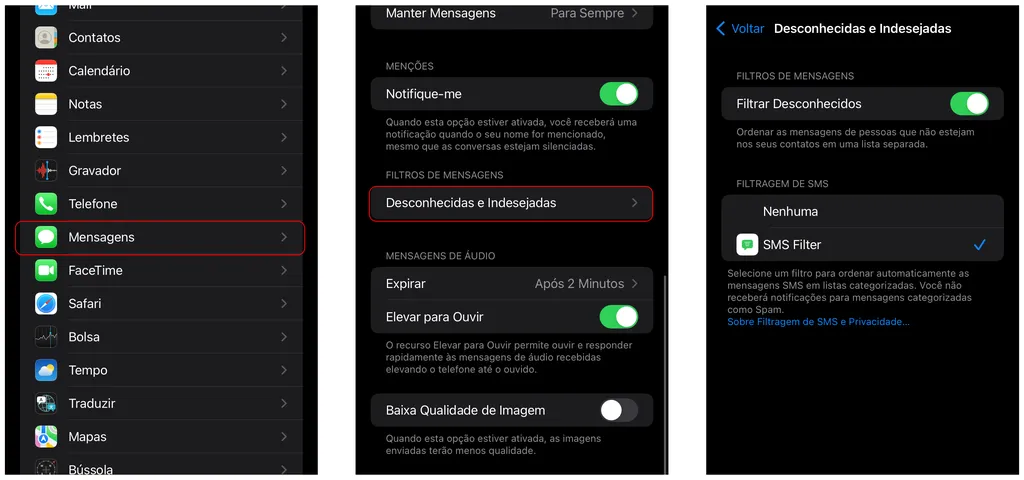 Habilite o filtro de SMS no iPhone para evitar mensagens de spam (Captura de tela: Thiago Furquim/Canaltech)