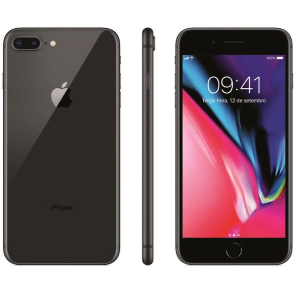 iPhone 8 Apple Plus com 64GB, Tela Retina HD de 5,5”, iOS 12, Dupla Câmera Traseira, Resistente à Água, Wi-Fi, 4G LTE e NFC – Cinza-Espacial