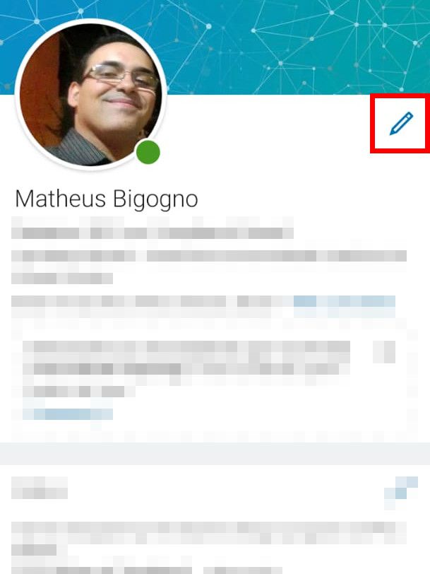 Clique no ícone de "Lápis" para editar a introdução seu perfil (Captura de tela: Matheus Bigogno)