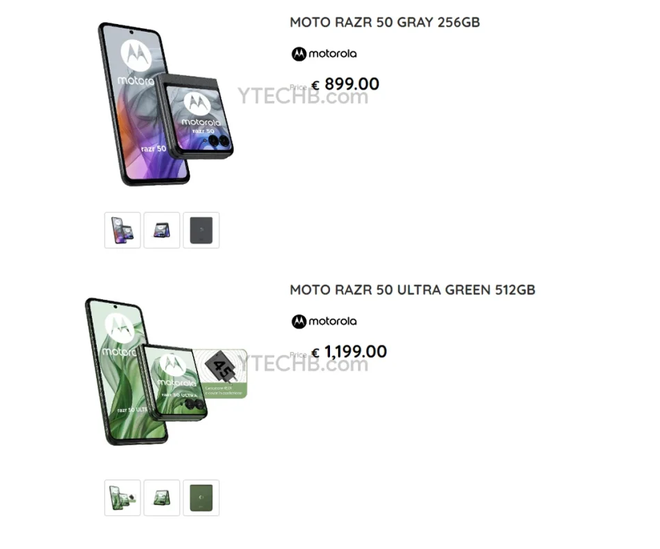 Motorola Razr 50 e 50 Ultra têm possíveis preços vazados sem mudanças (Imagem: Reprodução/Ytechb)