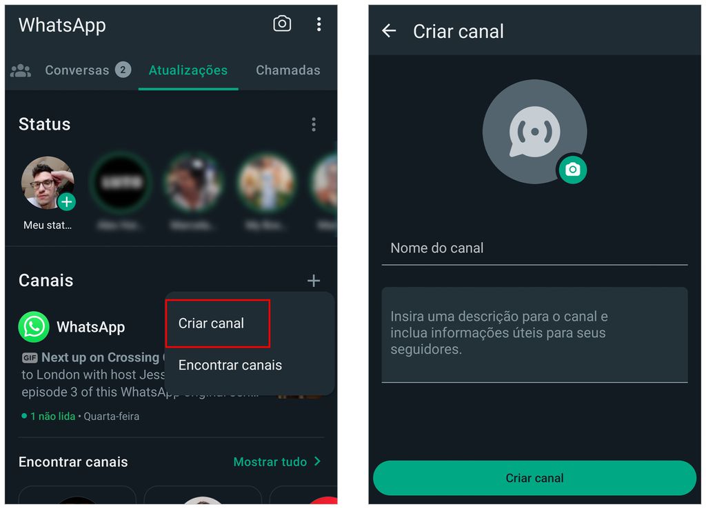Confira como criar canais no WhatsApp (Imagem: Captura de tela/André Magalhães/Canaltech)
