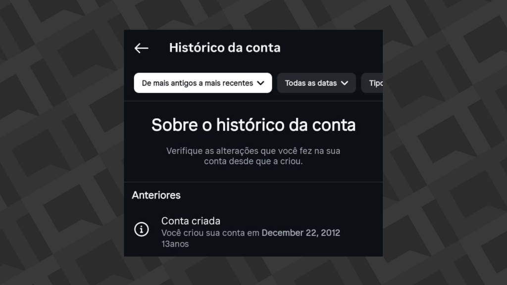 Histórico de conta do Instagram