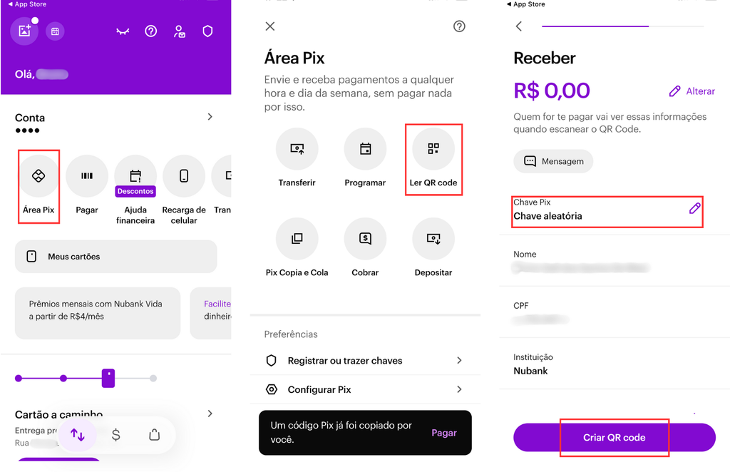 Como gerar QR Code para receber via Pix no Nubank (Imagem: Captura de tela/Bruno De Blasi/Canaltech)