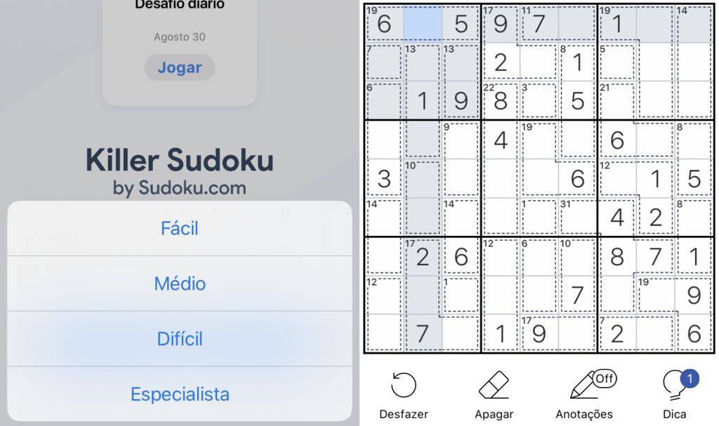 Você pode superar desafios diários enquanto se diverte no Killer Sudoku por Sudoku.com (Imagem: Captura de tela/Fabrício Calixto/Canaltech)