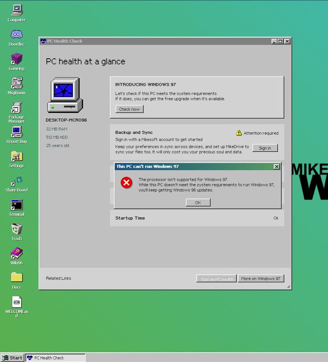Seu PC não é compatível nem com o Windows 97 — que também não existe (Imagem: Igor Almenara/Canaltech)
