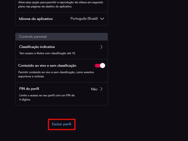 Para remover o usuário, clique em "Excluir perfil" no final da página (Captura de tela: Matheus Bigogno)
