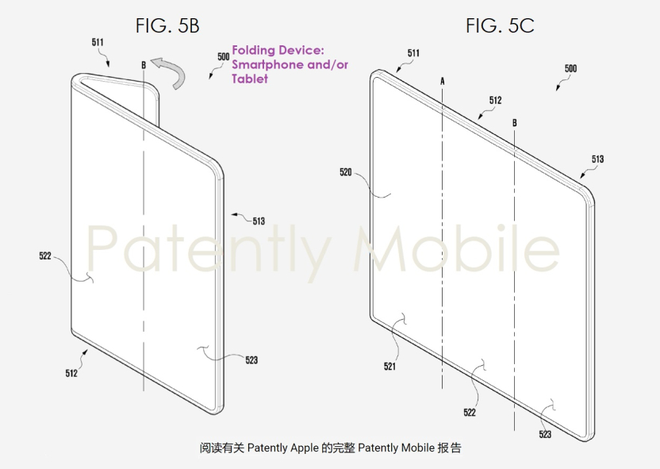 Samsung já registrou patente de dobrável com duas dobradiças e tela de três segmentos, mas detalhes sobre o dispositivo ainda são escassos (Imagem: Reprodução/Patently Apple)