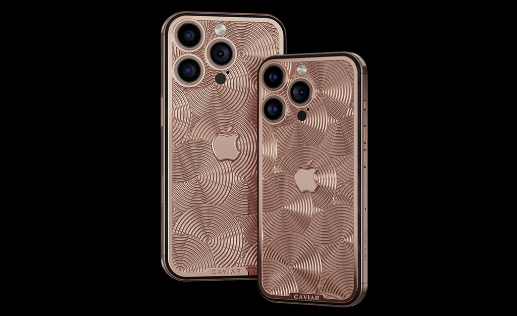 The Symphony edition of the iPhone 16 Pro and 16 Pro Max has gold tinted in the phone's desert titanium hue, and patterns of the Archimedes spiral (Image: Reproduction/Caviar)