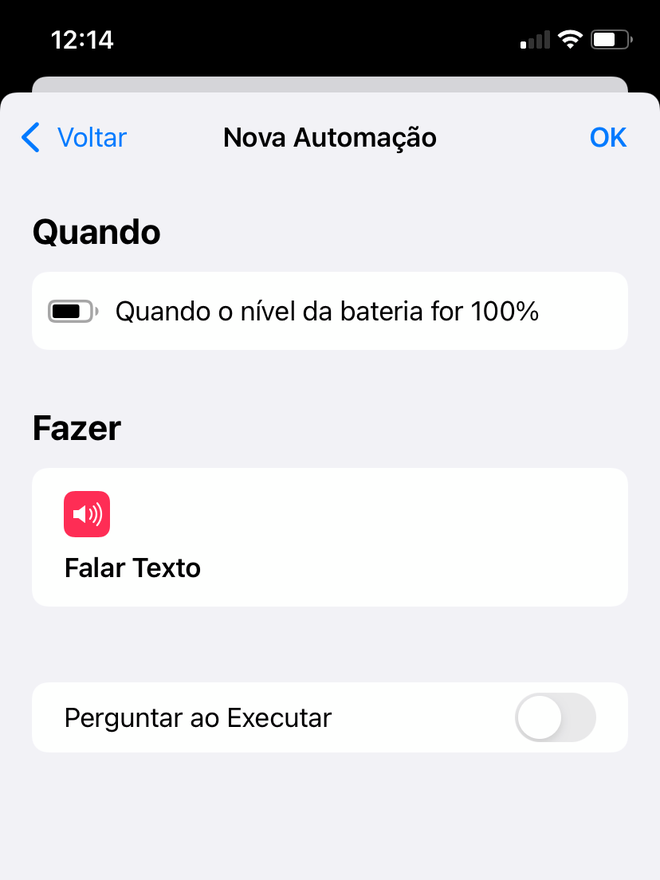 Desabilite a opção indicada e toque em "OK" para salvar a automação - Captura de tela: Thiago Furquim (Canaltech)
