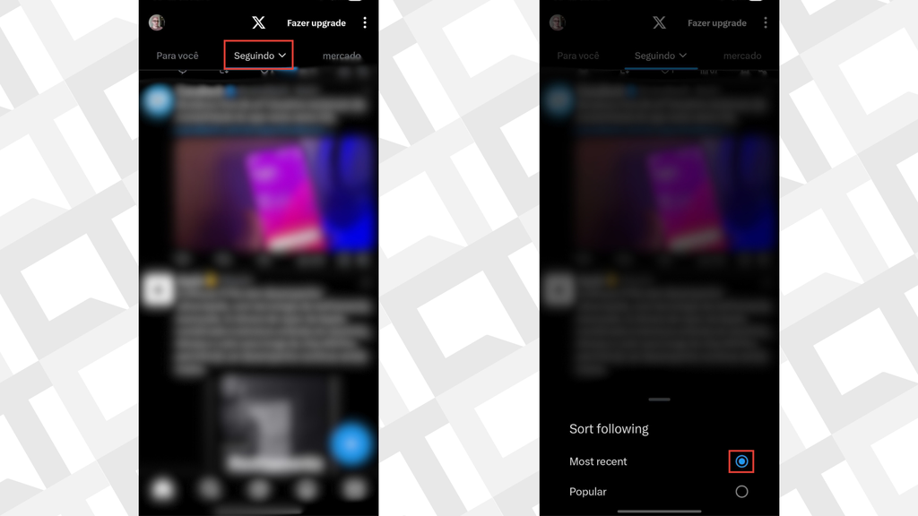 Passos para mudar feed não cronológico do X