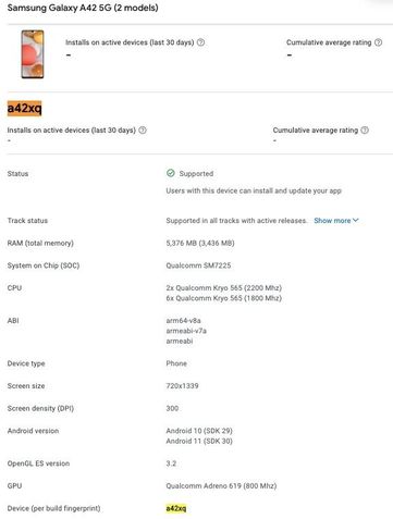 Samsung Galaxy M42 5G Google Play Console 1