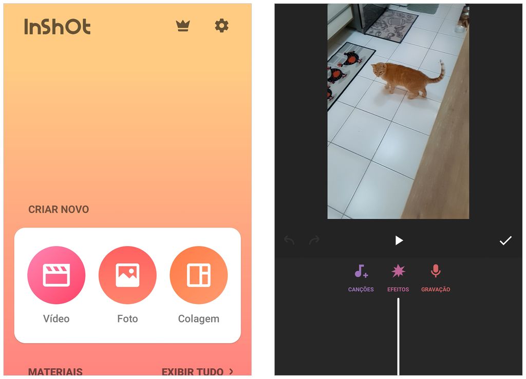 InShot tem diversas ferramentas de edição para criar vídeos do Reels (Captura de tela: André Magalhães)