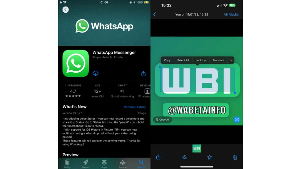 O detector de texto do WhatsApp funciona exclusivamente no iOS por enquanto (Imagem: Reprodução/WABetaInfo)