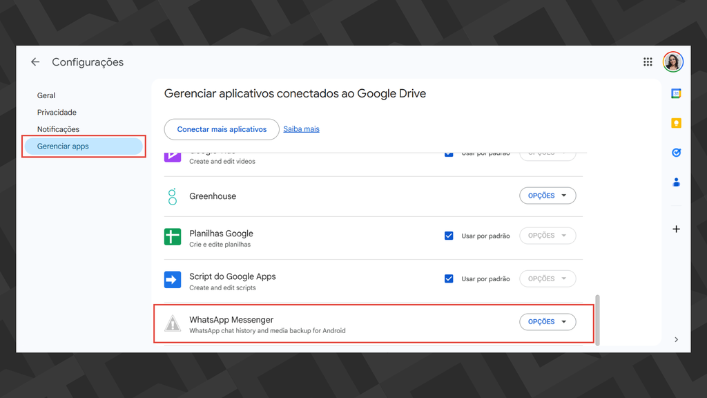 Passos para ver se o backup do WhatsApp no Google Drive está ativo