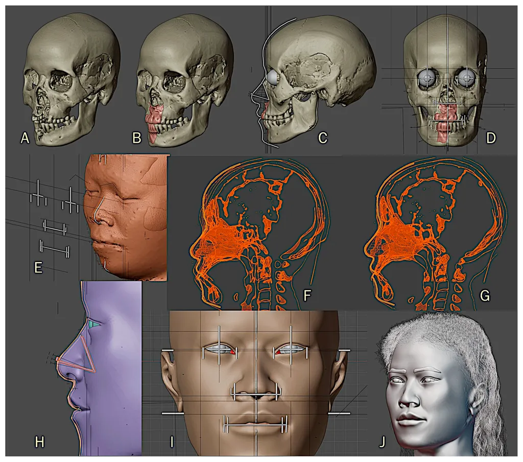 Medidas e pontos no crânio, importantes para comparações faciais no processo de reconstrução (Imagem: Moraes et al./Applied Sciences)