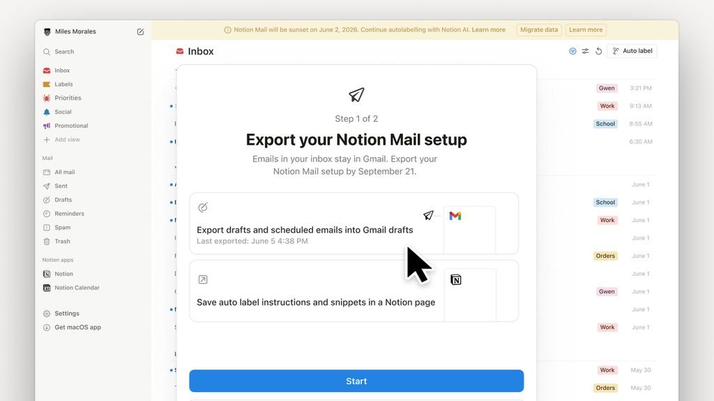 Notion Mail será desligado em breve, informa companhia (Imagem: Divulgação/Notion)