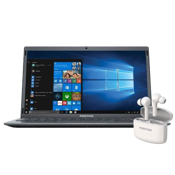 Combo Notebook Positivo Motion Q Q4128C Intel Atom 128GB 14.1" e Fone de Ouvido Bluetooth T01 TWS