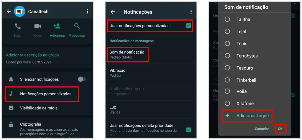 Veja como colocar som de notificação personalizado no WhatsApp (Captura de tela: Matheus Bigogno)