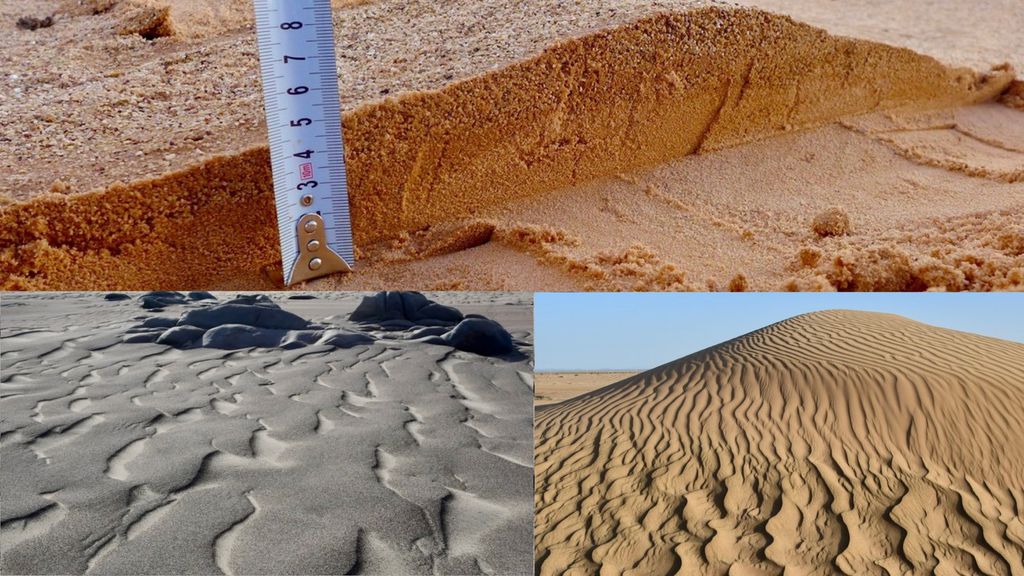 A distribuição dos grãos de areia finos e grossos nas megaondulações são determinados pela ação dos ventos (Imagem: Reprodução/Hezi Yizhaq/Klaus Kroy)