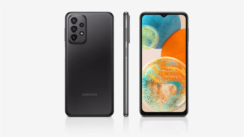 O Samsung Galaxy A23 combina o Snapdragon 680 com uma tela fluida de 90 Hz e grande bateria de 5.000 mAh (Imagem: Samsung)