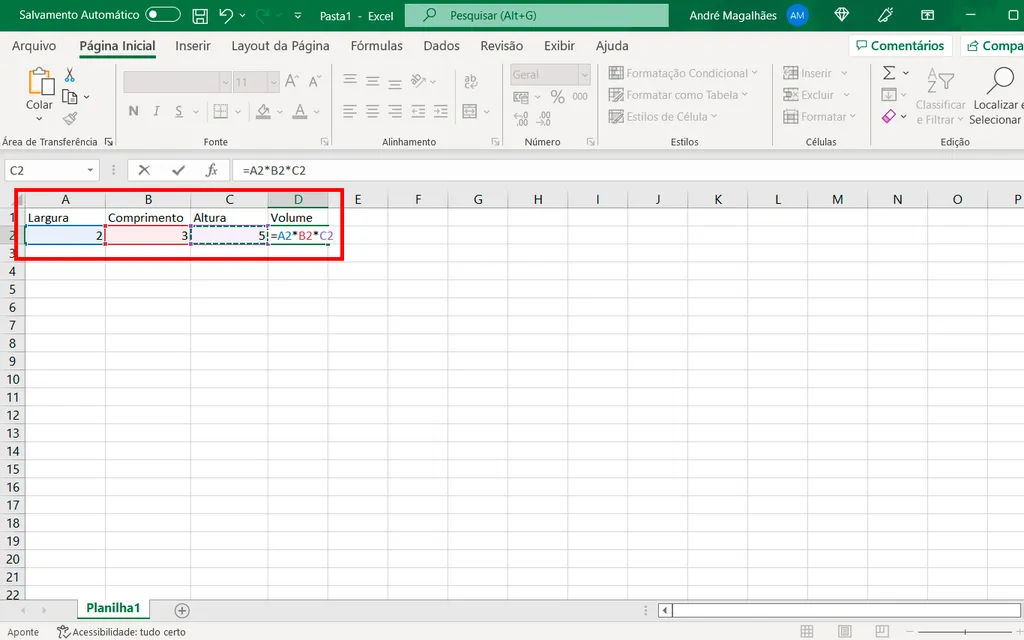 Saiba como usar o Excel para calcular metro cúbico (Captura de tela: André Magalhães)