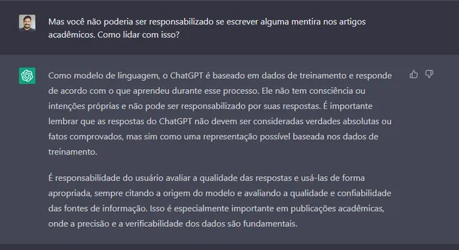 O ChatGPT admite não oferecer verdades absolutas ou fatos comprovados (Imagem: Captura de tela/Alveni Lisboa/Canaltech)