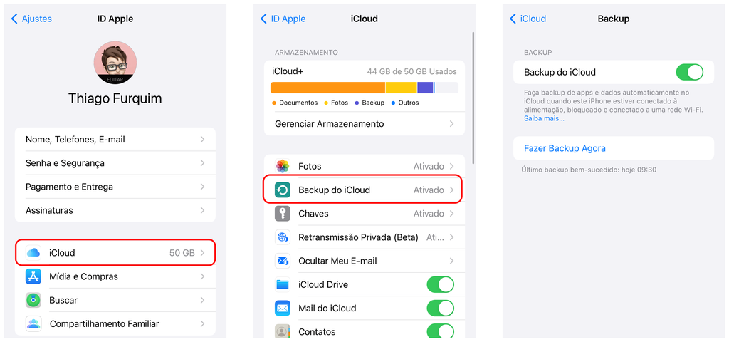 Realize um backup do iCloud no iPhone antes de apagar seu conteúdo (Captura de tela: Thiago Furquim)