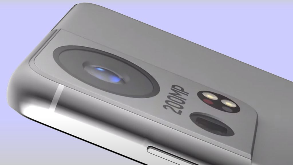 O conceito do Galaxy S22 Ultra com câmera de 200 MP sugere que o enorme sensor ocuparia quase todo o módulo de câmeras (Imagem: Technizo Concept/YouTube)