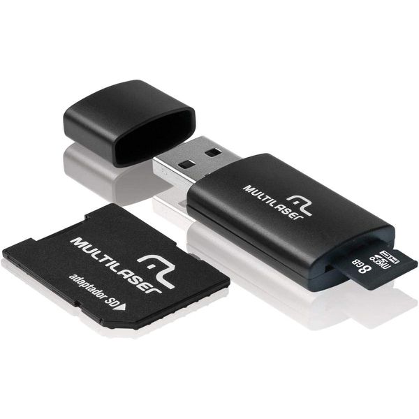 Kit 3 em 1 Pendrive + Adaptador SD + Cartão De Memória Classe 4 com Trava de Segurança 8GB Preto Multilaser - MC058